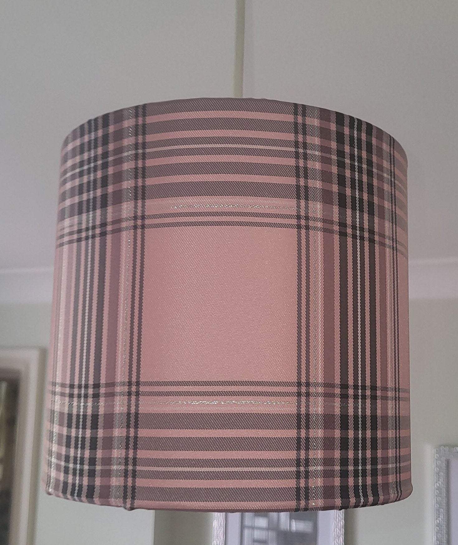 Pink Plaid Lampshade: Tartan Family Room Decor, 20cm - KJ Designs
