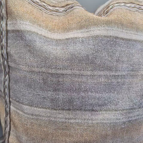 Neutral Stripe Cushion 40x40cm – Beige Taupe Textured Pillow with Ribbon Detail