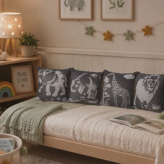 Handprinted Safari Pillows: Wild Animal Nursery Decor, Animal Lover Gift