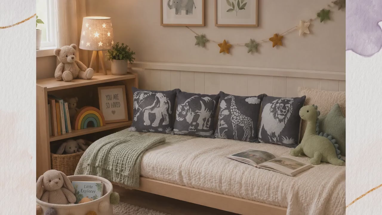 Handprinted Safari Pillows: Wild Animal Nursery Decor, Animal Lover Gift