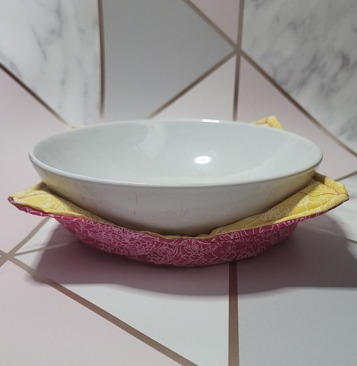 Reversible Floral Bowl Cozy: Eco-Friendly Hot Bowl Holder - KJ Designs