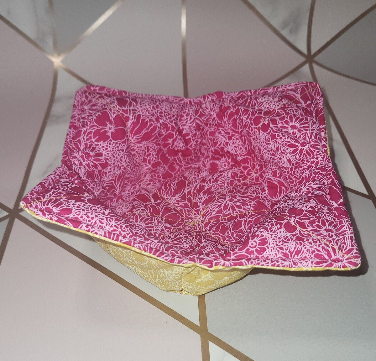 Reversible Floral Bowl Cozy: Eco-Friendly Hot Bowl Holder - KJ Designs
