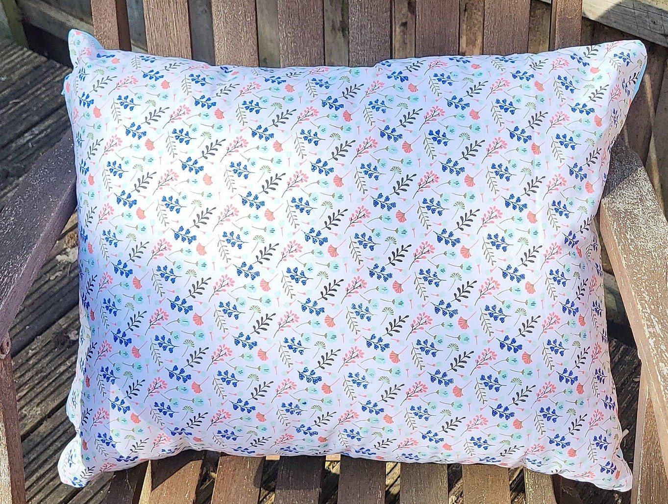 Reversible Floral Cushion: Sky Blue Summer Decor - KJ Designs