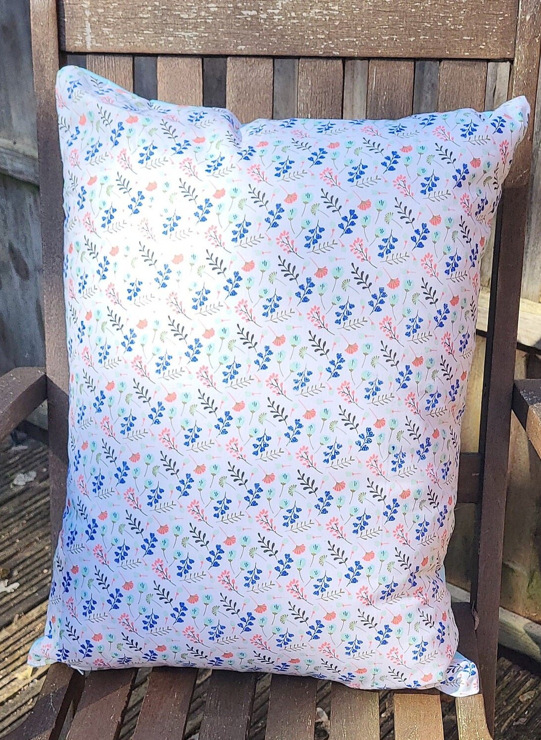 Reversible Floral Cushion: Sky Blue Summer Decor - KJ Designs