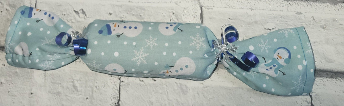 Set of 5 Handmade Fabric Christmas Crackers: Snowman Print Holiday Decor - KJ Designs
