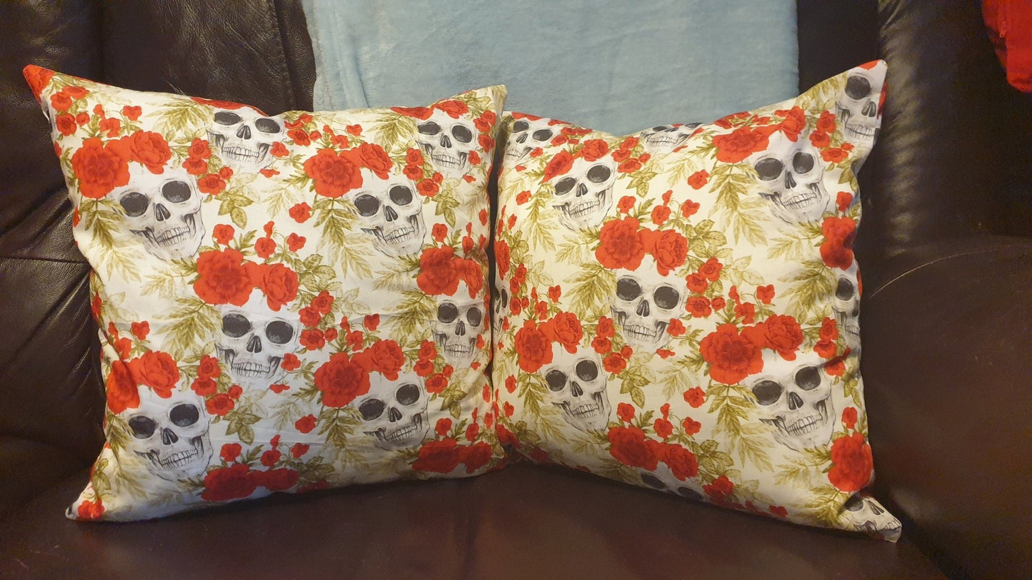 Skull and Roses Cushions: Alternative Halloween Home Decor - KJ Designs