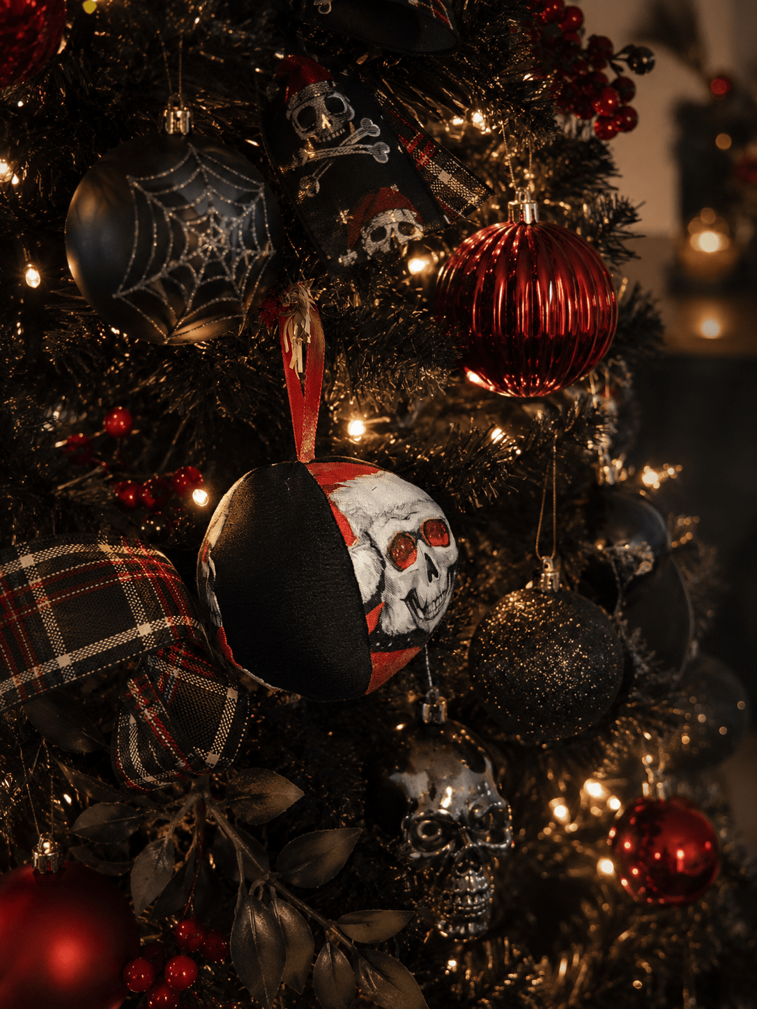 Skull Christmas Bauble – Handmade Alternative Gothic Tree Decoration - KJ Designs