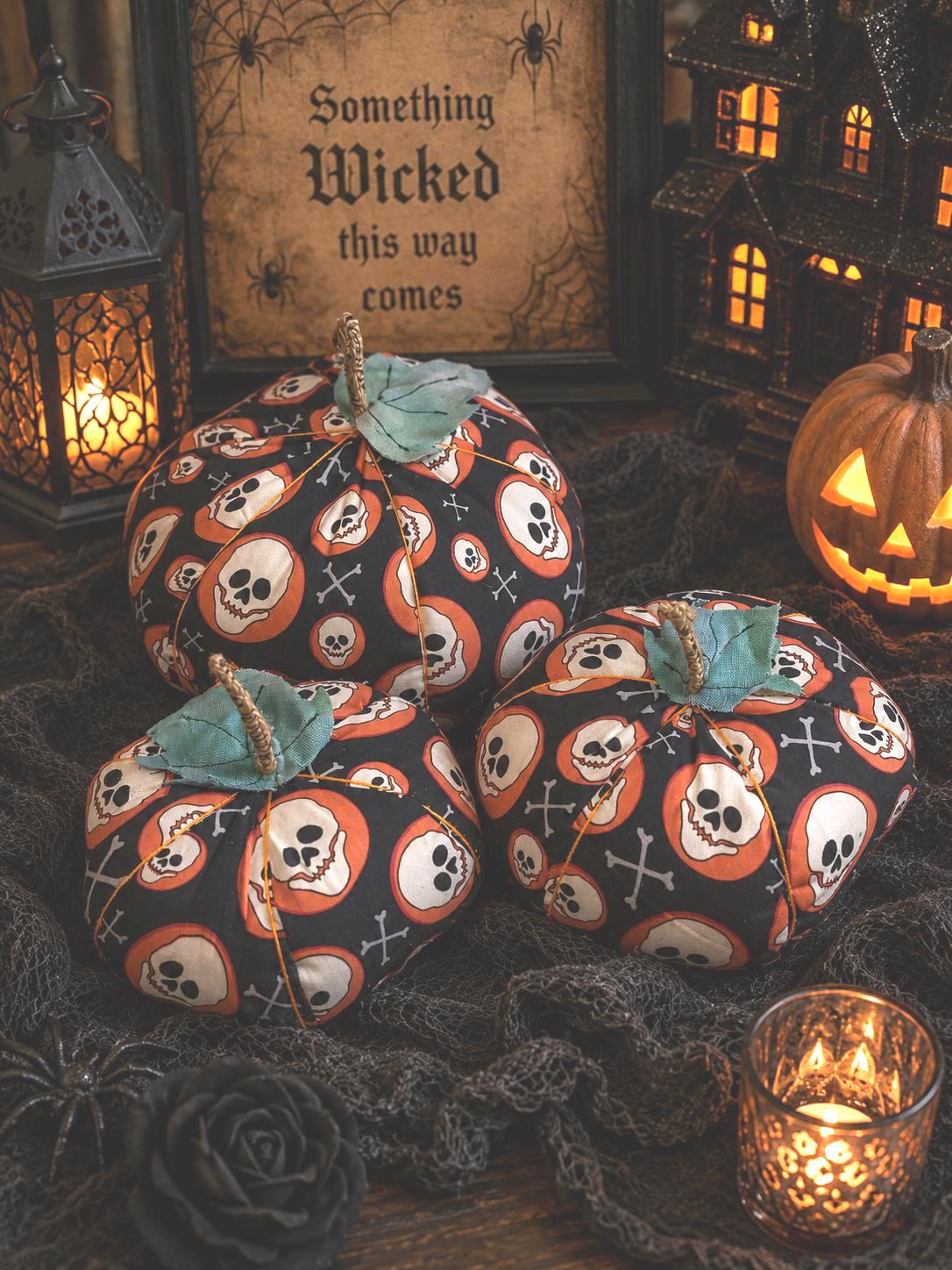 Skull Print Halloween Pumpkins: Spooky Handmade Decor - KJ Designs