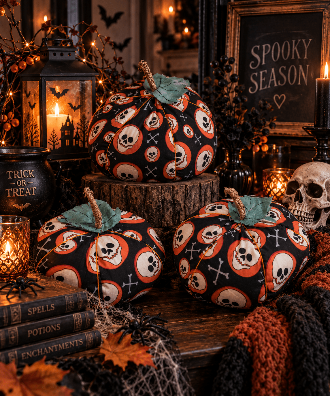 Skull Print Halloween Pumpkins: Spooky Handmade Decor - KJ Designs