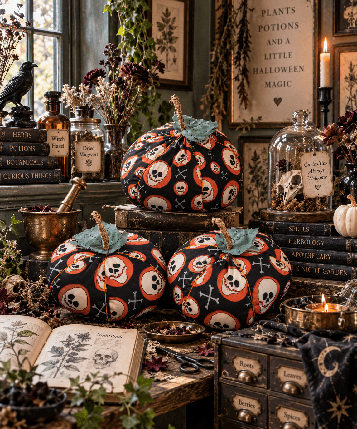 Skull Print Halloween Pumpkins: Spooky Handmade Decor - KJ Designs