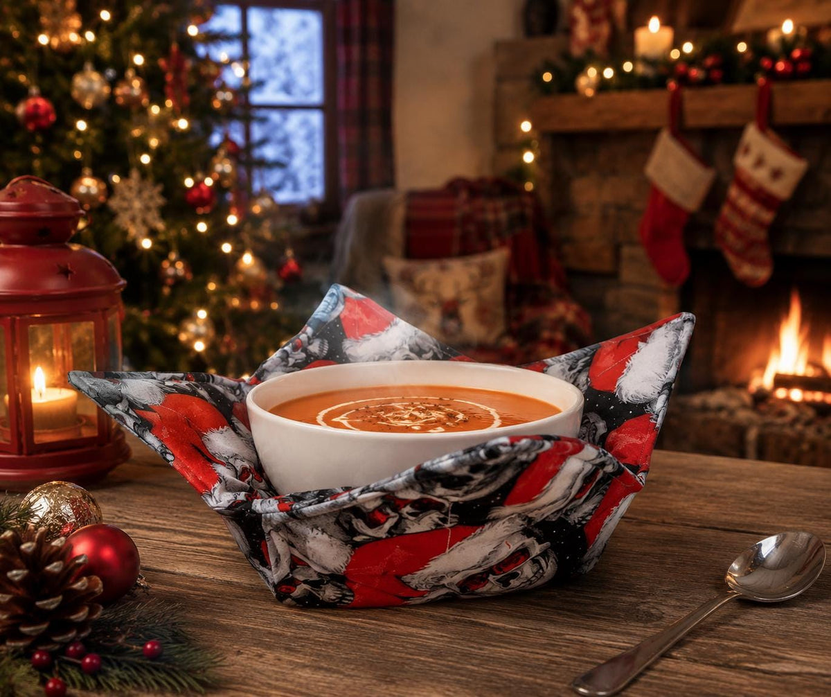 Skull Santa Hat Bowl Cozy: Alternative Christmas Decor - KJ Designs