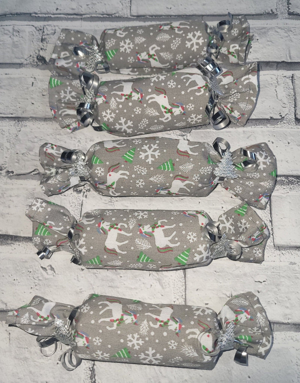 Unicorn Christmas Crackers: Set of 5 Handsewn Fabric Decorations - KJ Designs