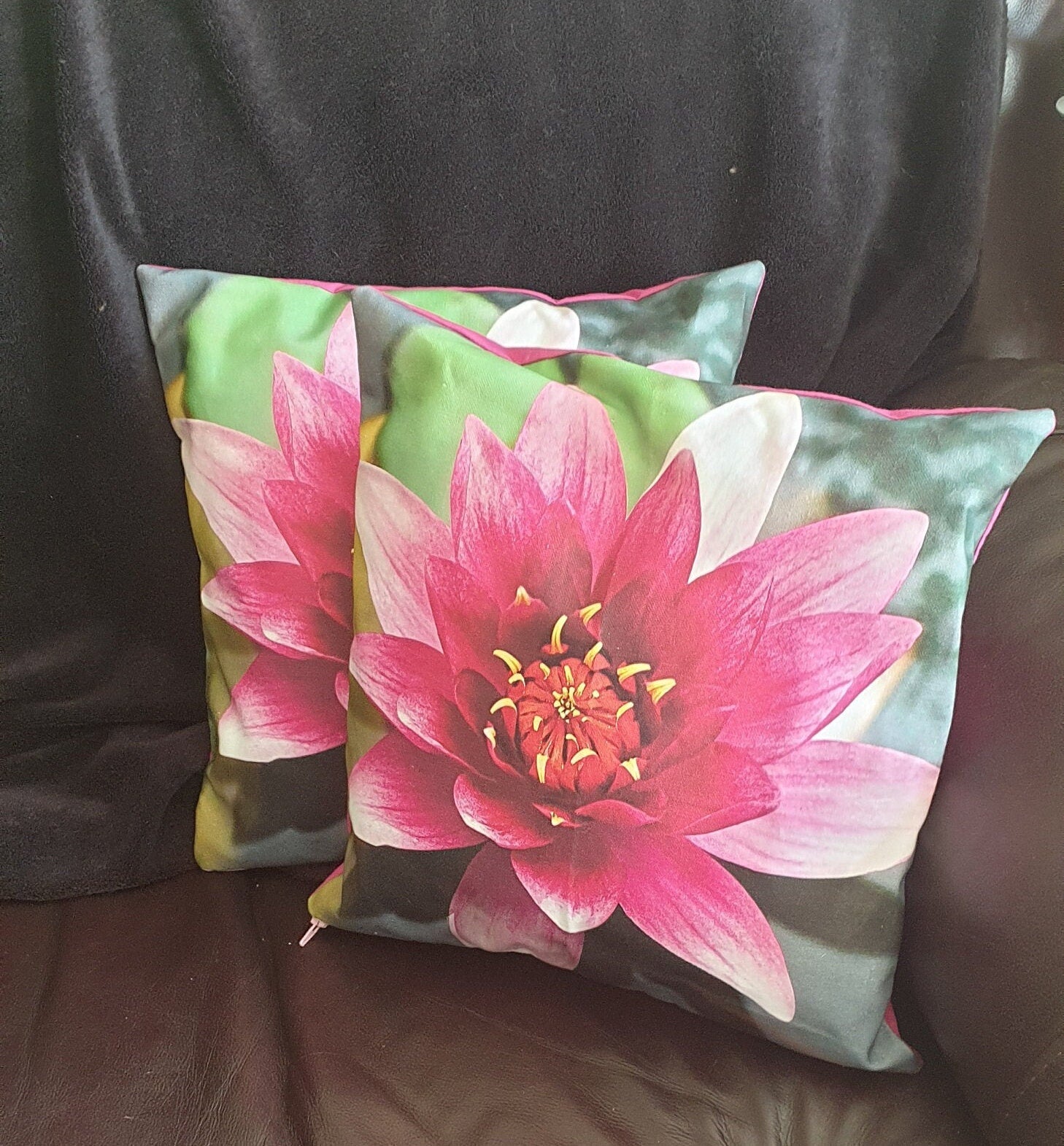 Water Lily Print Cushions: Pink Floral Home Decor, Girls Room - KJ Designs