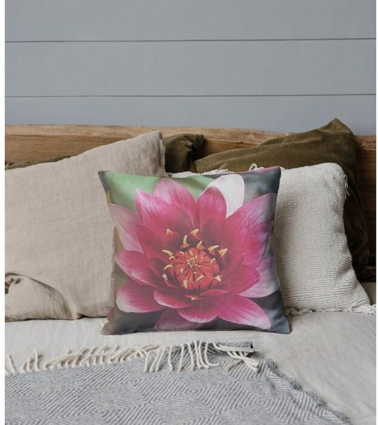 Water Lily Print Cushions: Pink Floral Home Decor, Girls Room - KJ Designs