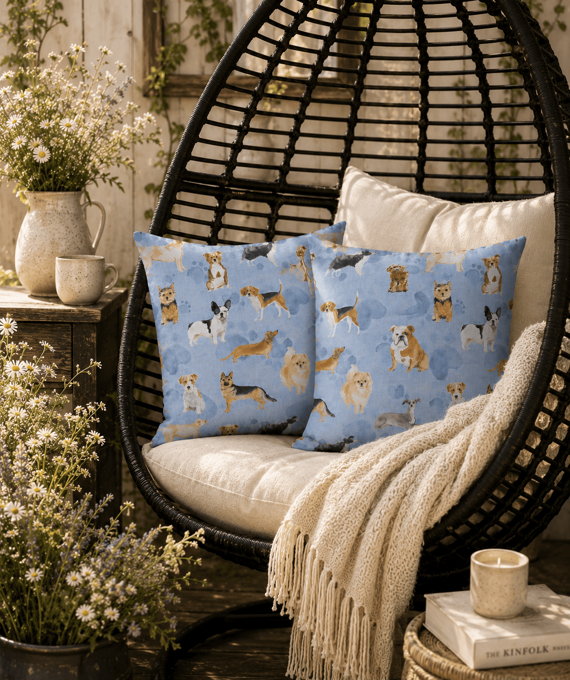Water-Resistant Dog Print Outdoor Cushion: Recycled Insert (32cm) - KJ Designs