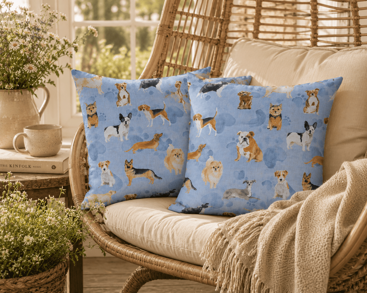 Water-Resistant Dog Print Outdoor Cushion: Recycled Insert (32cm) - KJ Designs