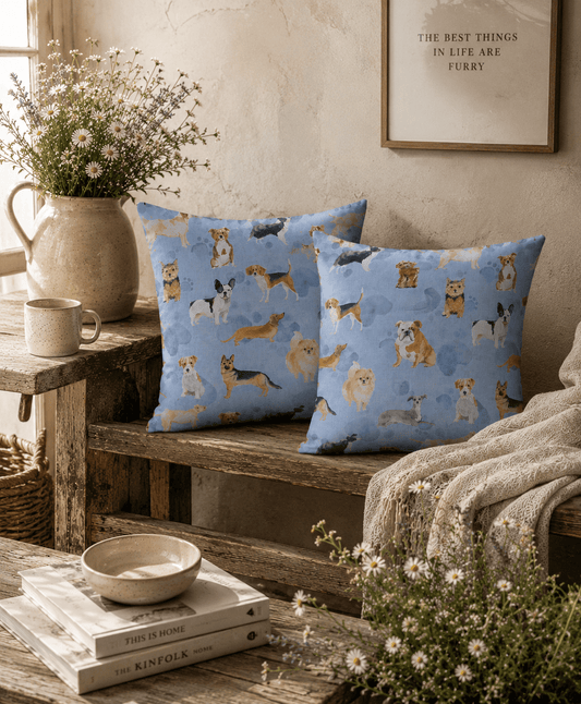 Water-Resistant Dog Print Outdoor Cushion: Recycled Insert (32cm) - KJ Designs