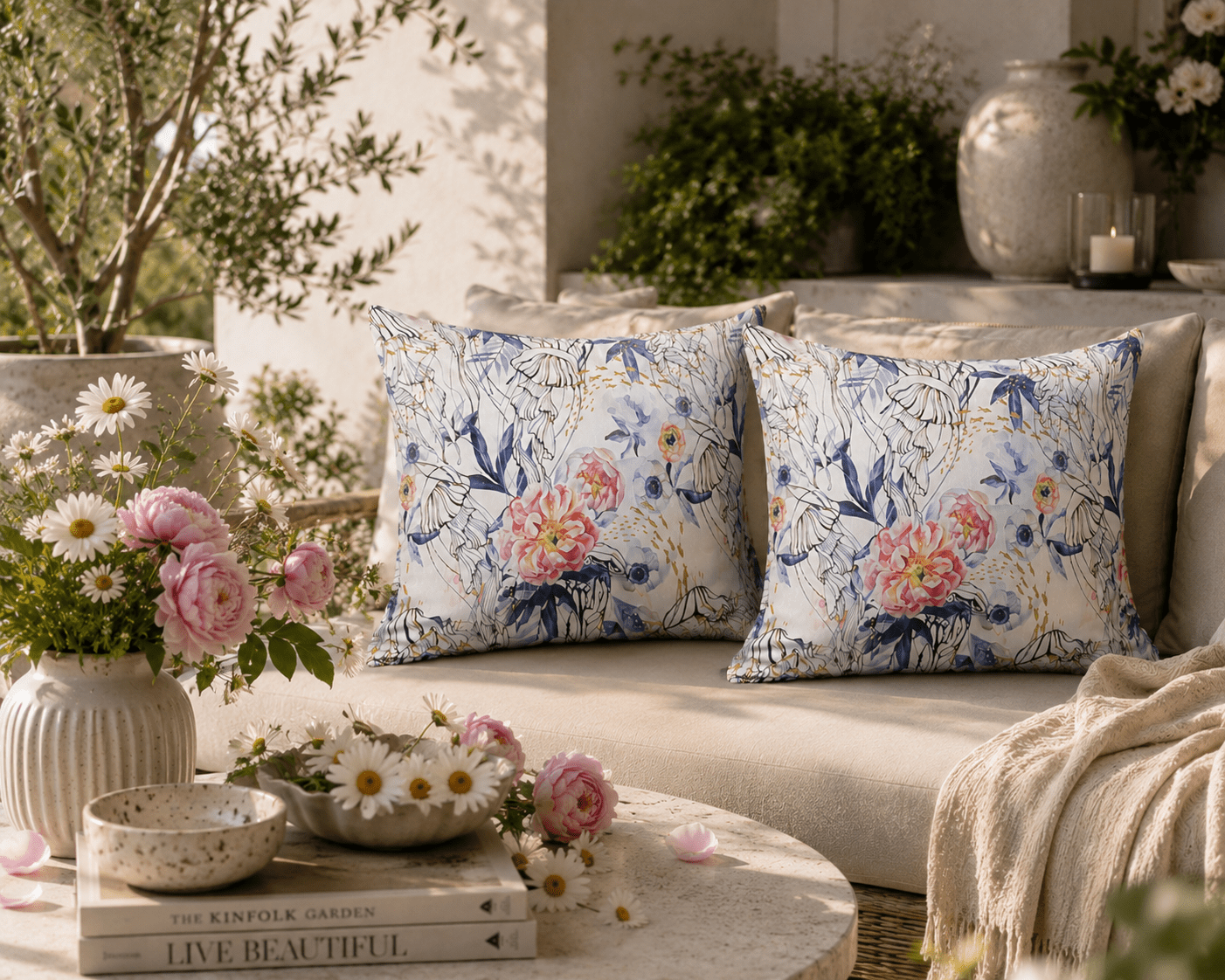 Water-Resistant Floral Garden Cushions: Outdoor Decor Set - KJ Designs