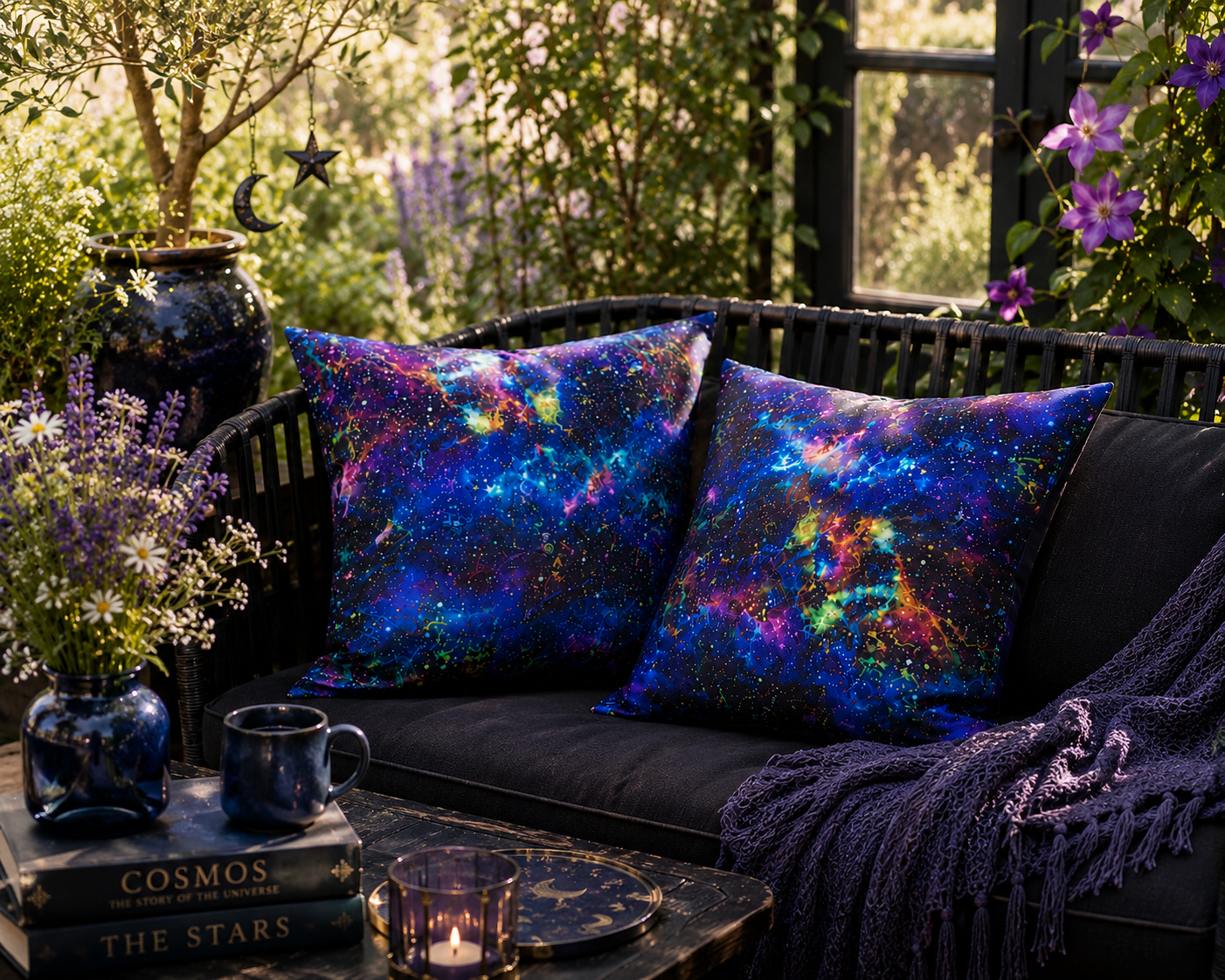 Water Resistant Galaxy Cushions: Outdoor Patio Decor (Pair) - KJ Designs