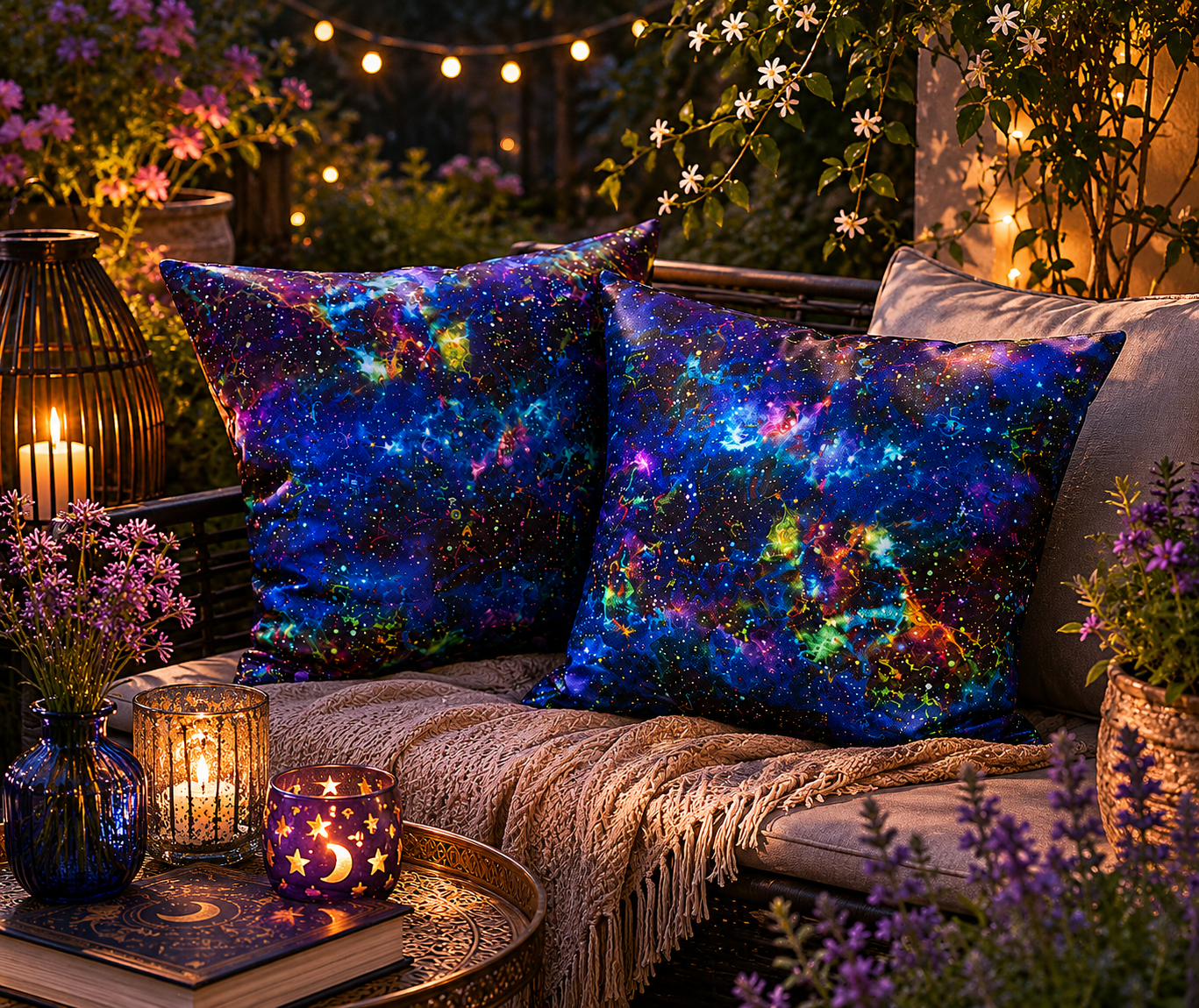 Water Resistant Galaxy Cushions: Outdoor Patio Decor (Pair) - KJ Designs