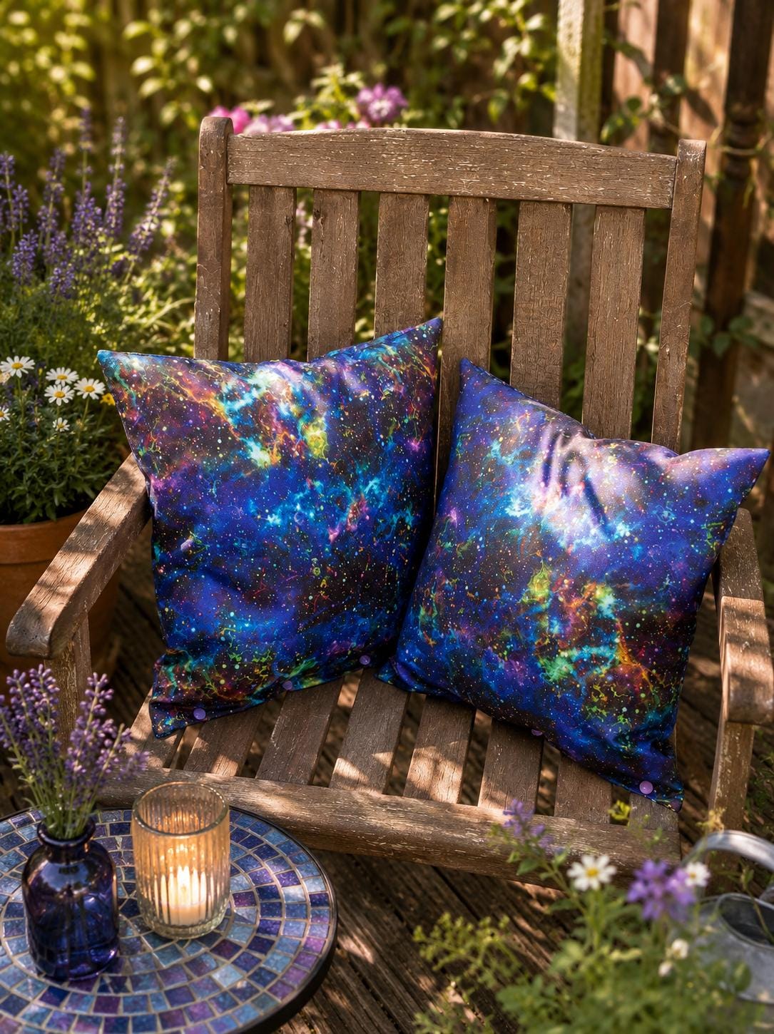 Water Resistant Galaxy Cushions: Outdoor Patio Decor (Pair) - KJ Designs