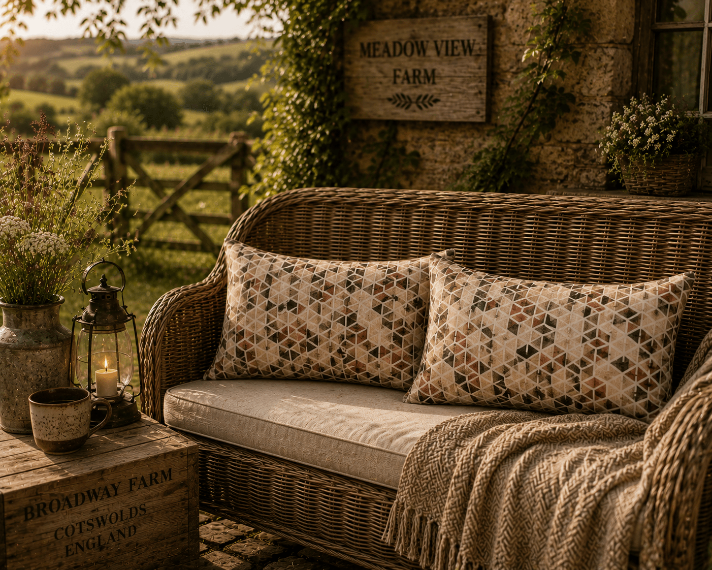 Water Resistant Outdoor Cushion: Geometric Print Patio Decor - KJ Designs