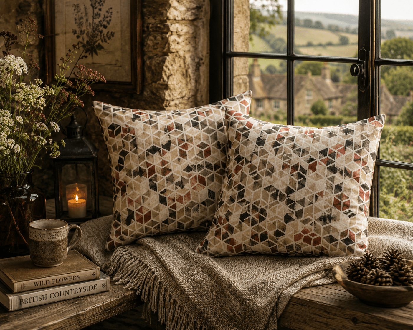 Water Resistant Outdoor Cushion: Geometric Print Patio Decor - KJ Designs