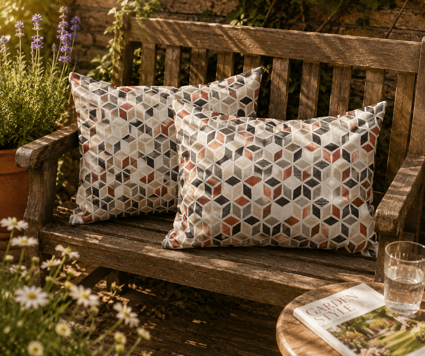 Water Resistant Outdoor Cushion: Geometric Print Patio Decor - KJ Designs