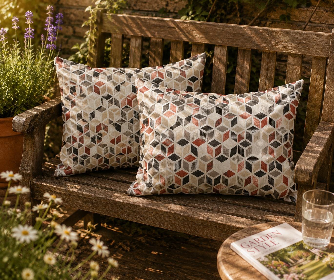 Water Resistant Outdoor Cushion: Geometric Print Patio Decor - KJ Designs