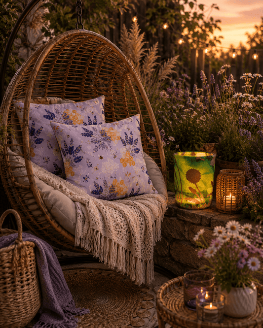 Water-Resistant Outdoor Pillows: Honeycomb Bee Floral Decor (Set of 2) - KJ Designs
